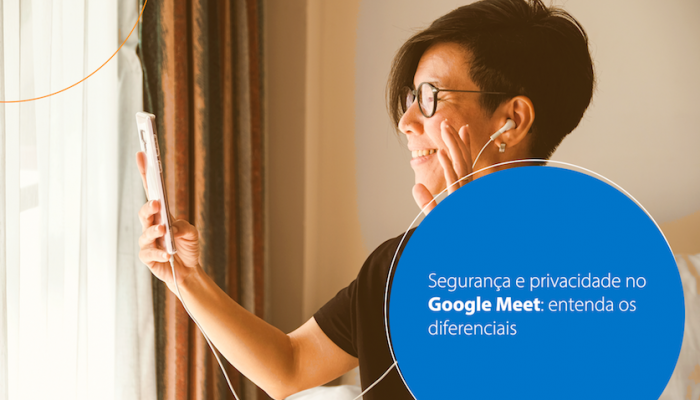 Mulher usando os recursos de segurança e privacidade no Google Meet