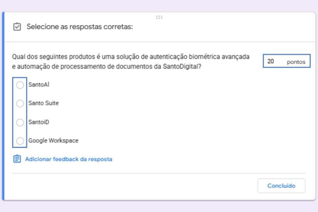 Tela ensinando a segunda etapa para criar uma chave de resposta no formulário de teste do Google