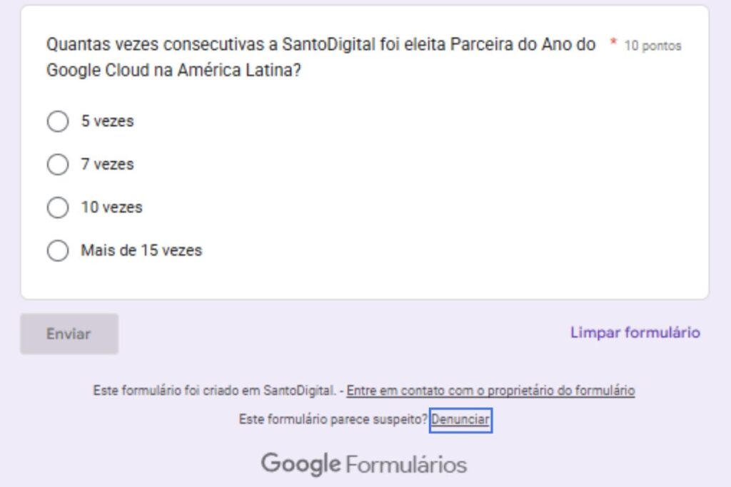 Tela ensinando a denunciar um formulário no Google