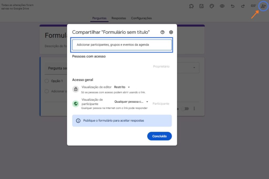 Tela ensinando a enviar um formulário do Google por e-mail