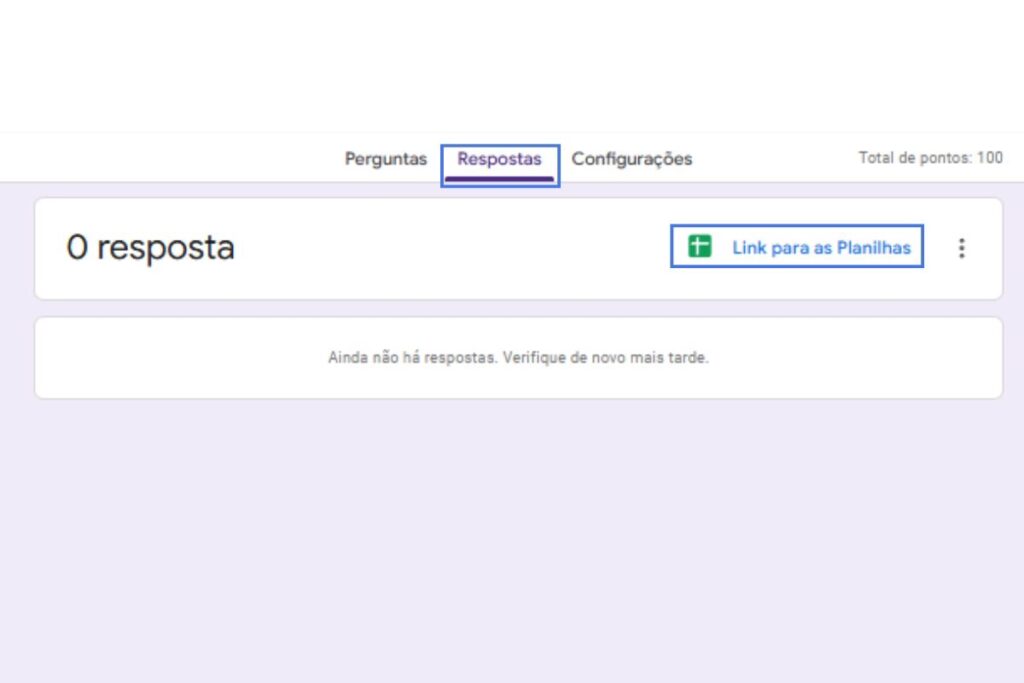 Tela ensinando a enviar respostas de formulário do Google para uma planilha