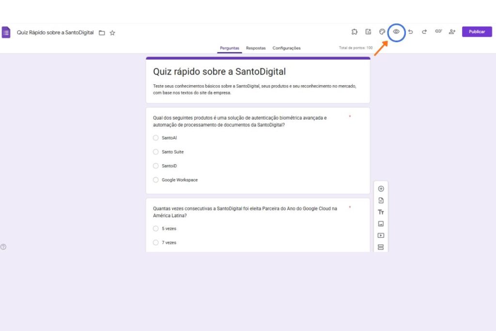 Tela ensinando a visualizar o formulário do Google