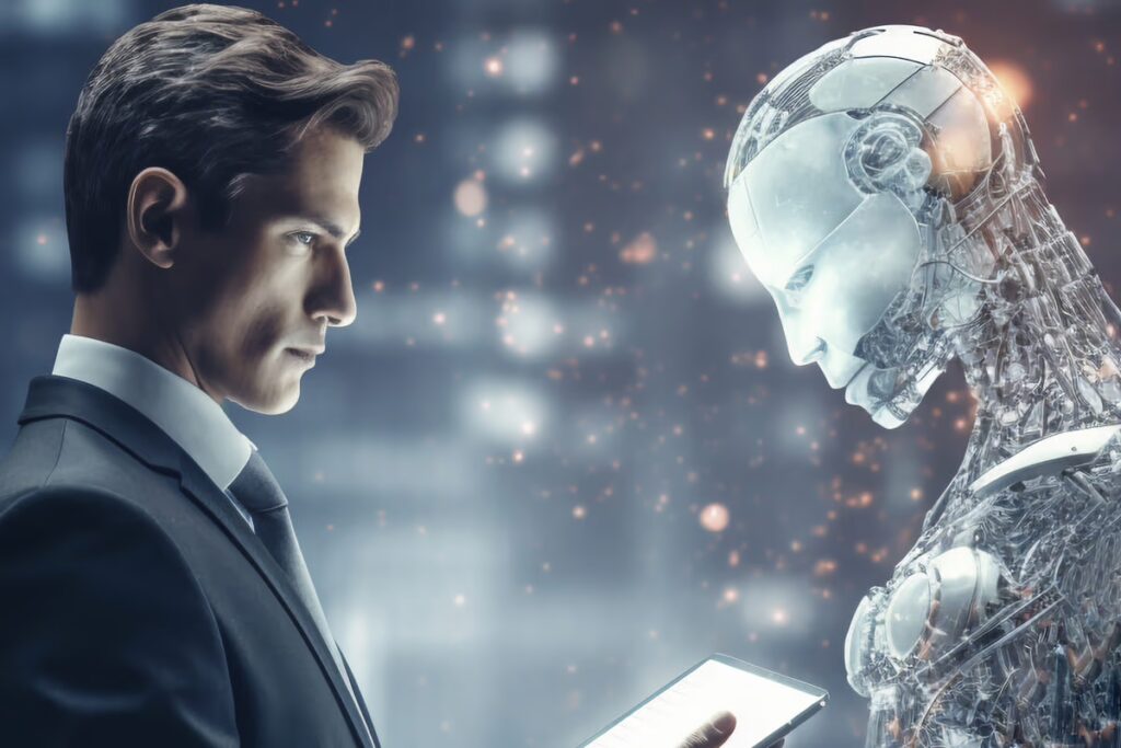 Homem aproveitando os benefícios da inteligência artificial