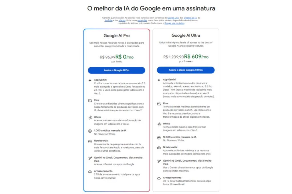 Assinatura Google Ai Pro. Planos e teste gratuito.