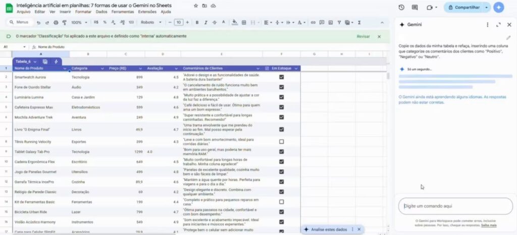 Pedido de categorização e classificação automática na IA