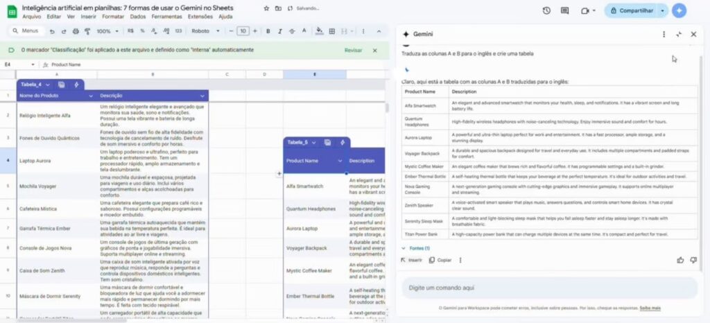 Tradução de textos diretamente na planilha usando IA