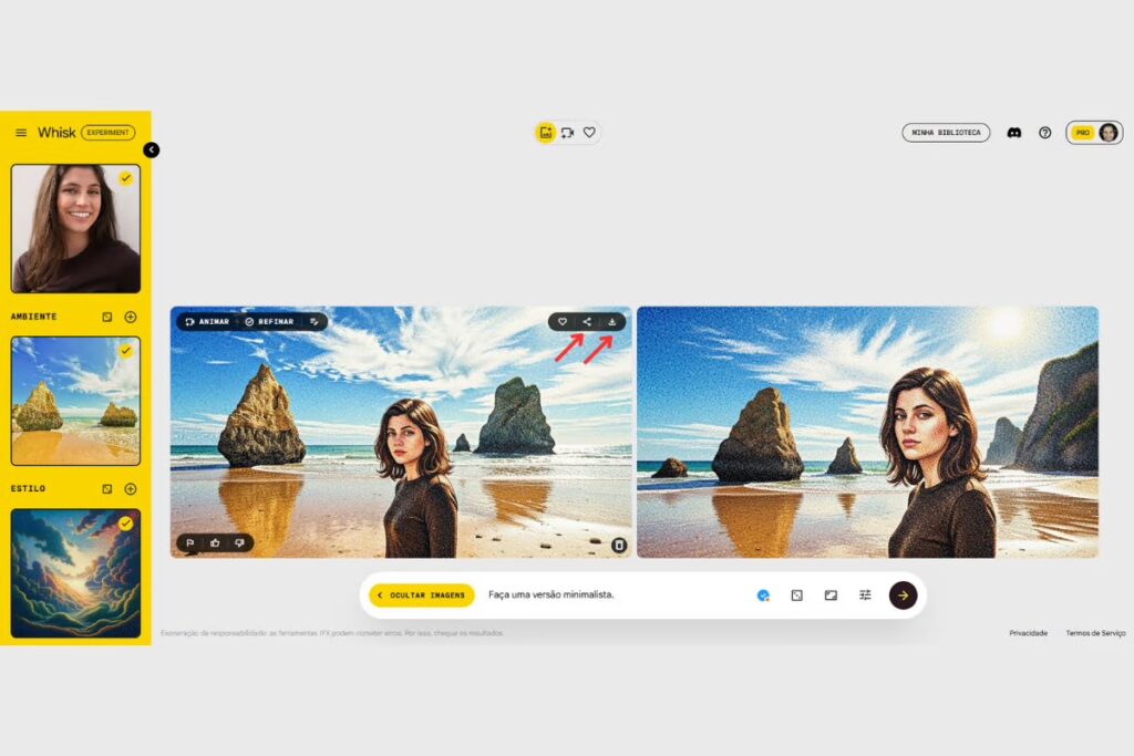 Após gerar a imagem no Whisk do Google, você pode baixá-la ou compartilhá-la