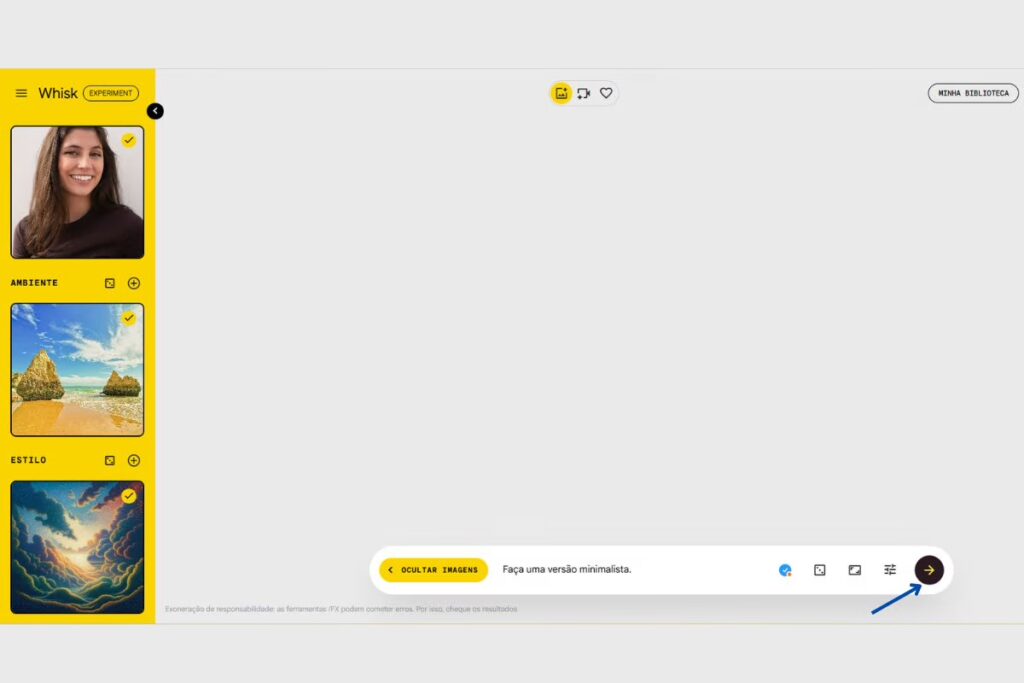 Use a seta para gerar a imagem no Whisk do Google