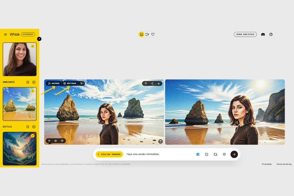 Você pode refinar as imagens para gerar um resultado mais adequado ao que precisa no Whisk