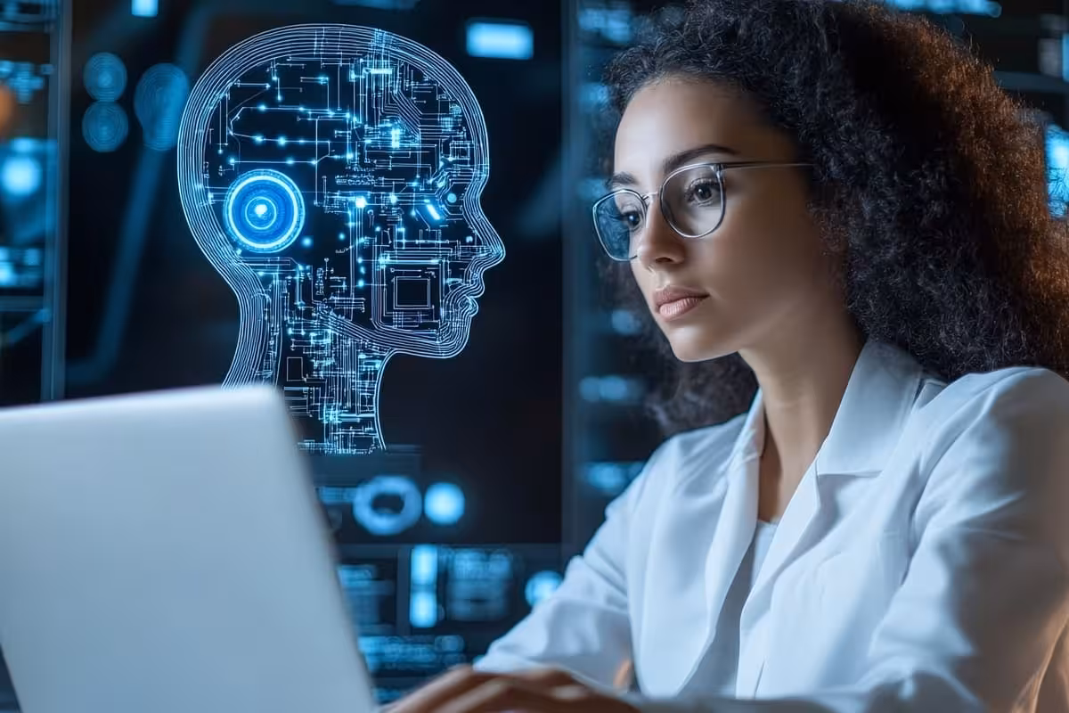 Profissional usando inteligência artificial no RH para integração de time
