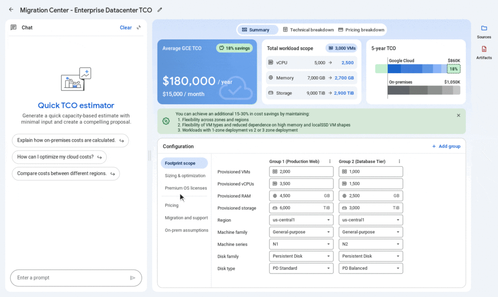 Funcionamento do Agentic Quick Estimator (GA) dentro do Migration Center